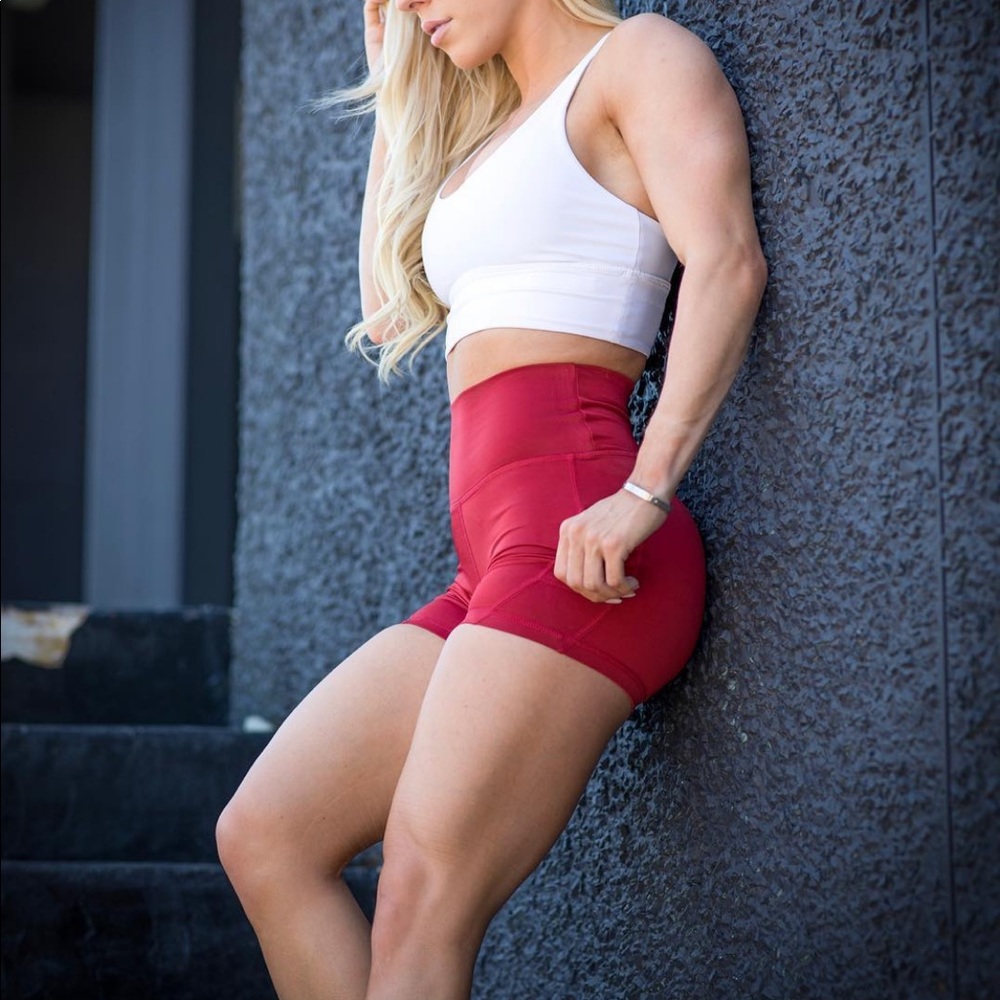 High waist compression shorts- red